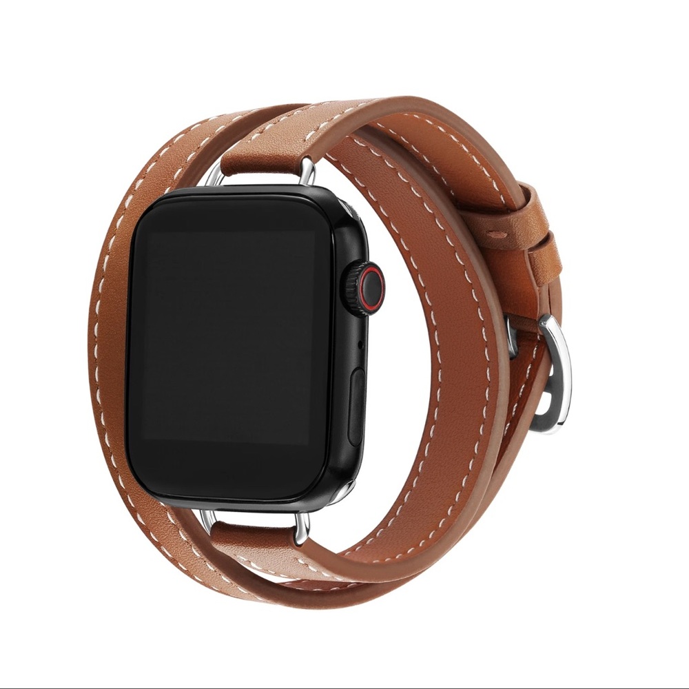 Brown Leather Double Tour Smartwatch Band